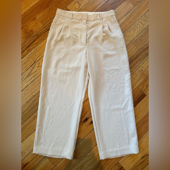 Wilfred Aritzia High Rise Pleated Wide Leg Trouser Pants Womens Size 12 Ivory - Picture 1 of 15